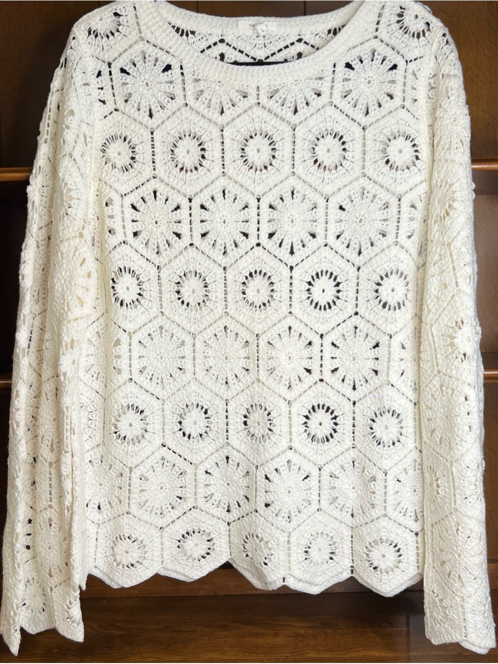 Maurices Off White Crochet Open Knit Boho Festival Sweater